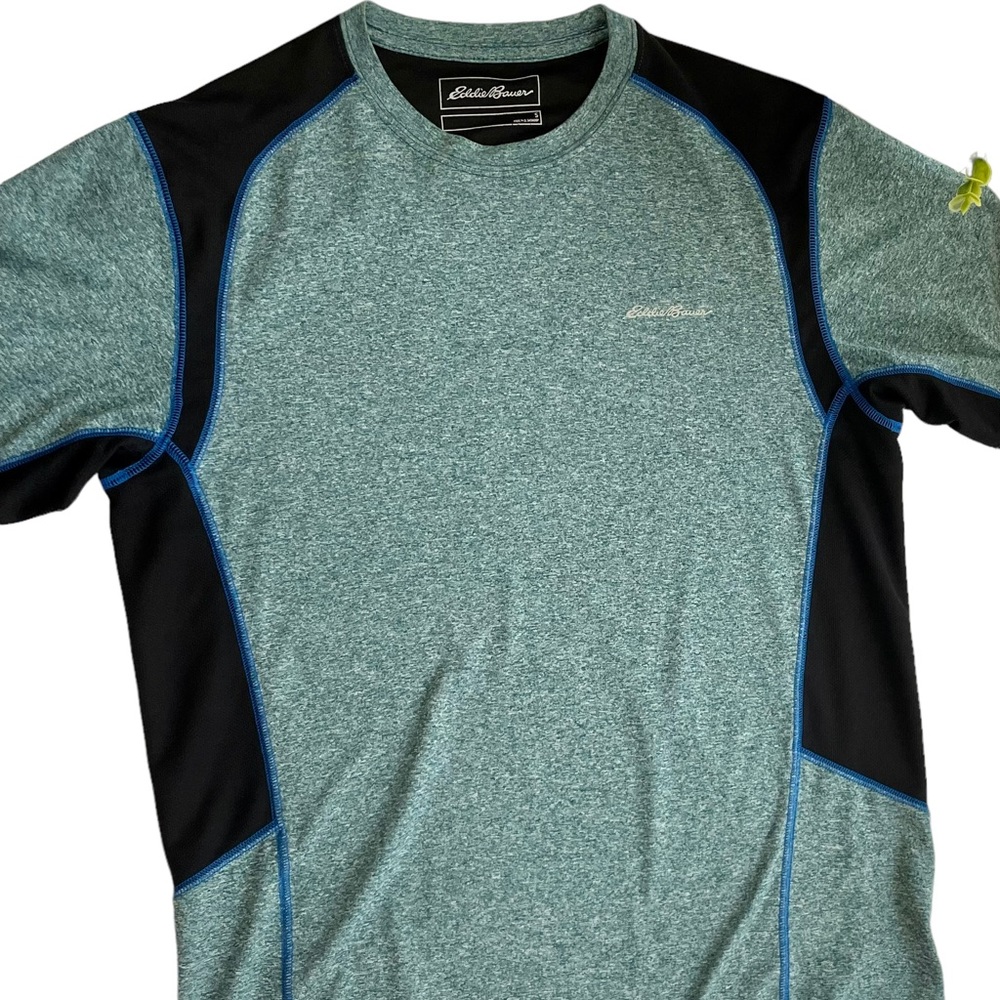 Eddie Bauer Mens Short Sleeve Athletic Shirt Green and Black